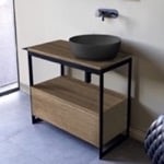 Scarabeo 1807-49-SOL3-89 Console Sink Vanity With Matte Black Vessel Sink and Natural Brown Oak Drawer